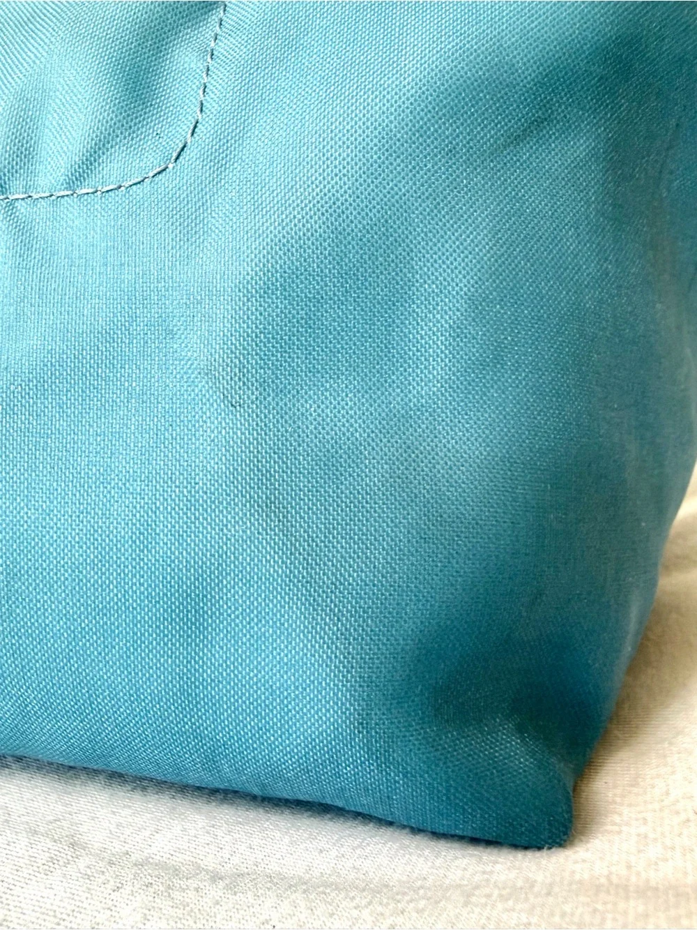 Longchamp Le Pliage Top-Handle Tote in Light Blue w Brown leather, GUC - Picture 12 of 16